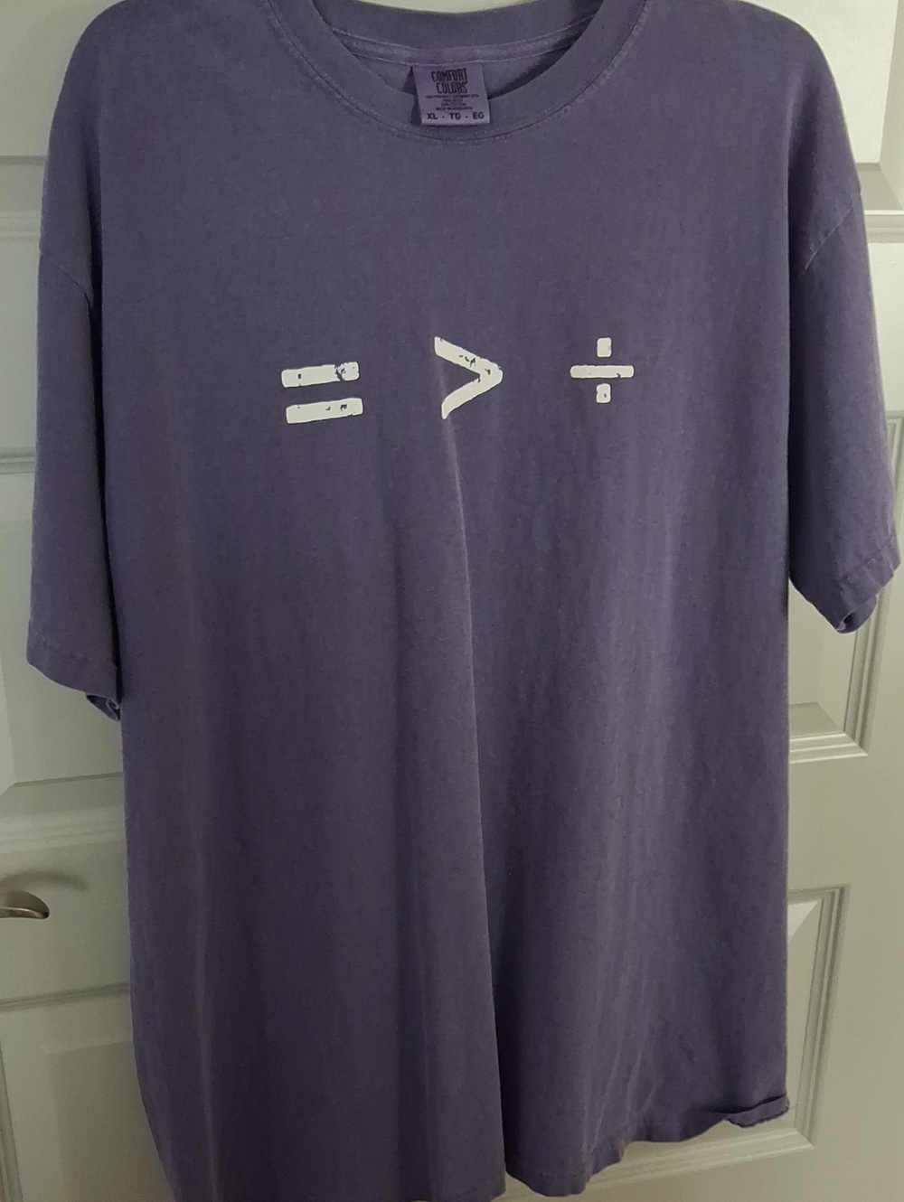 Dusty Purple Mens  XL Tee" Equal Is Greater Than Divided By"  Unisex T-shirt